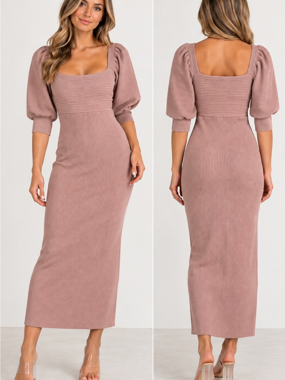 Ribbed Midi Dress in Dusty Mauve